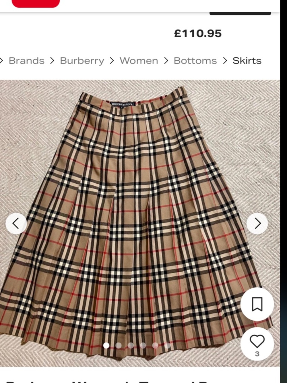Burberry Tan Plaid A-Line Skirt with Black and Red Trim